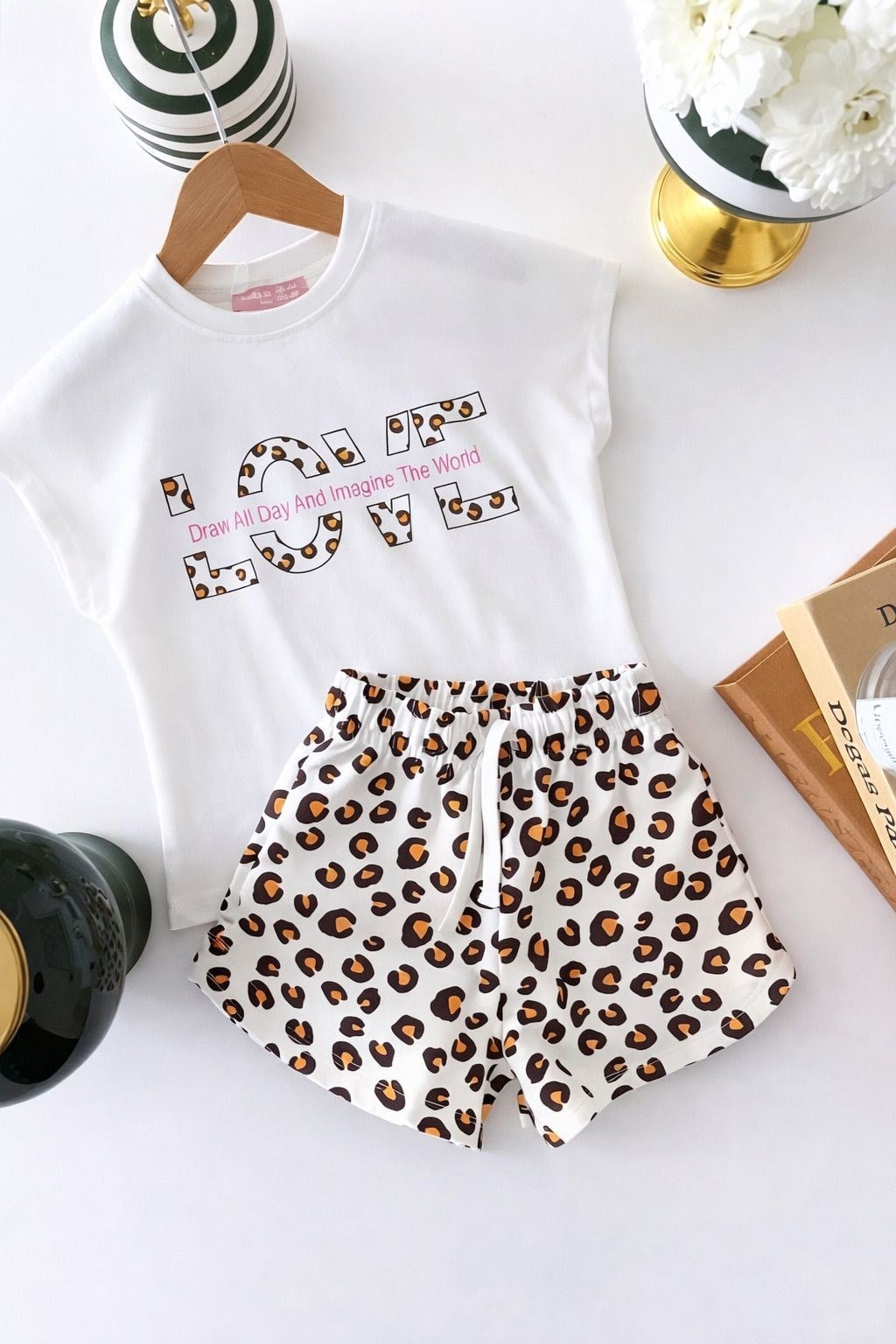Love Baskılı Leopar Takım