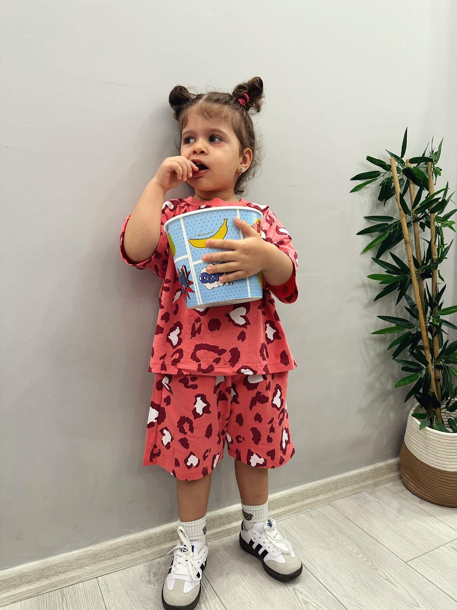 Pembe Leopar Desenli Takım
