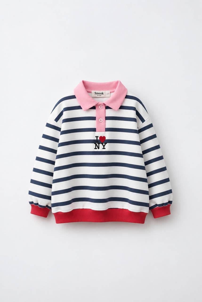 Polo Yaka NY Çizgili Sweat