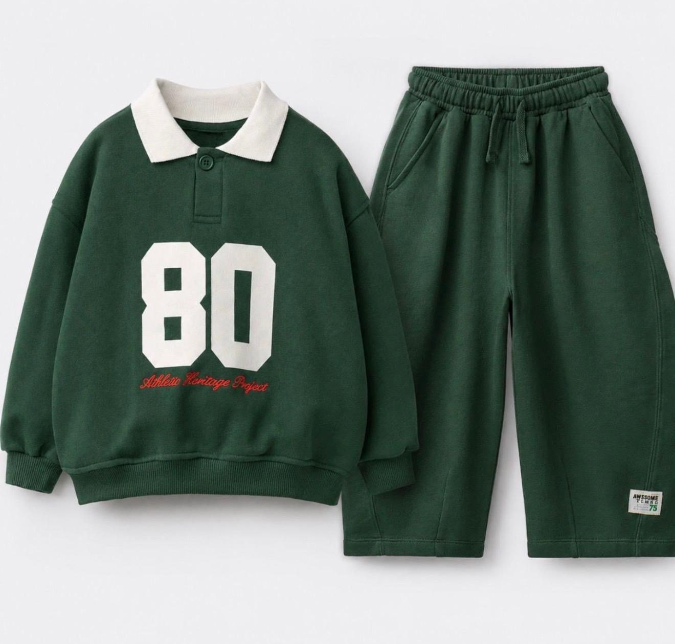 Yeşil Yaka Detaylı Unisex Takım