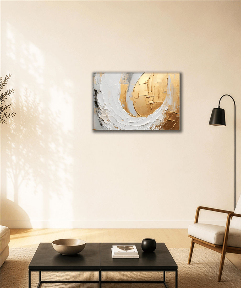 Gold Soyut | Yağlı Boya Dokulu Soyut Tablo - Soyut Tablo Duvar Tablosu | TablomGelsin