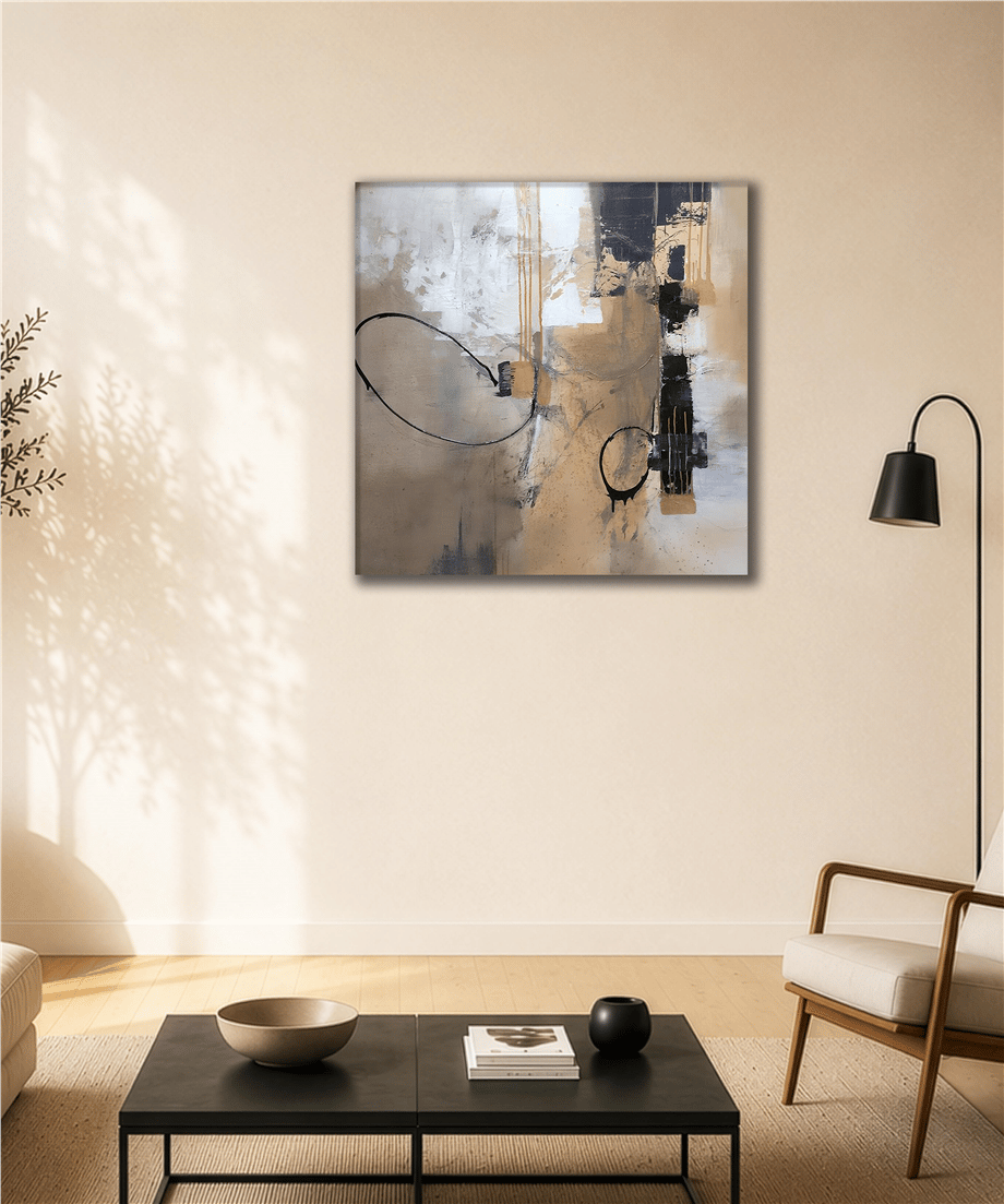 Karamel Minimalist | Yağlı Boya Dokulu Soyut Tablo - Soyut Tablo Duvar Tablosu | TablomGelsin