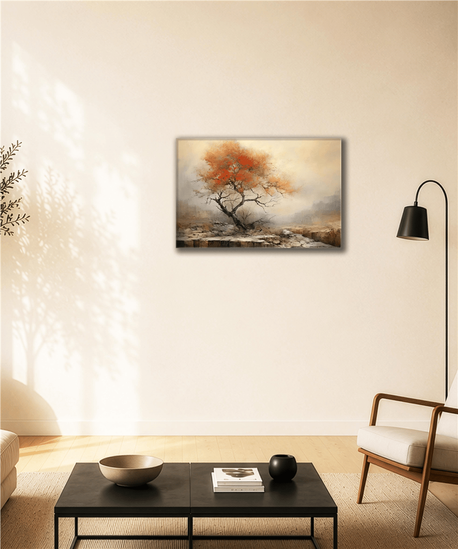 Lonely Tree | Yağlı Boya Dokulu Tablo - Doğa Temalı Duvar Tablosu | TablomGelsin