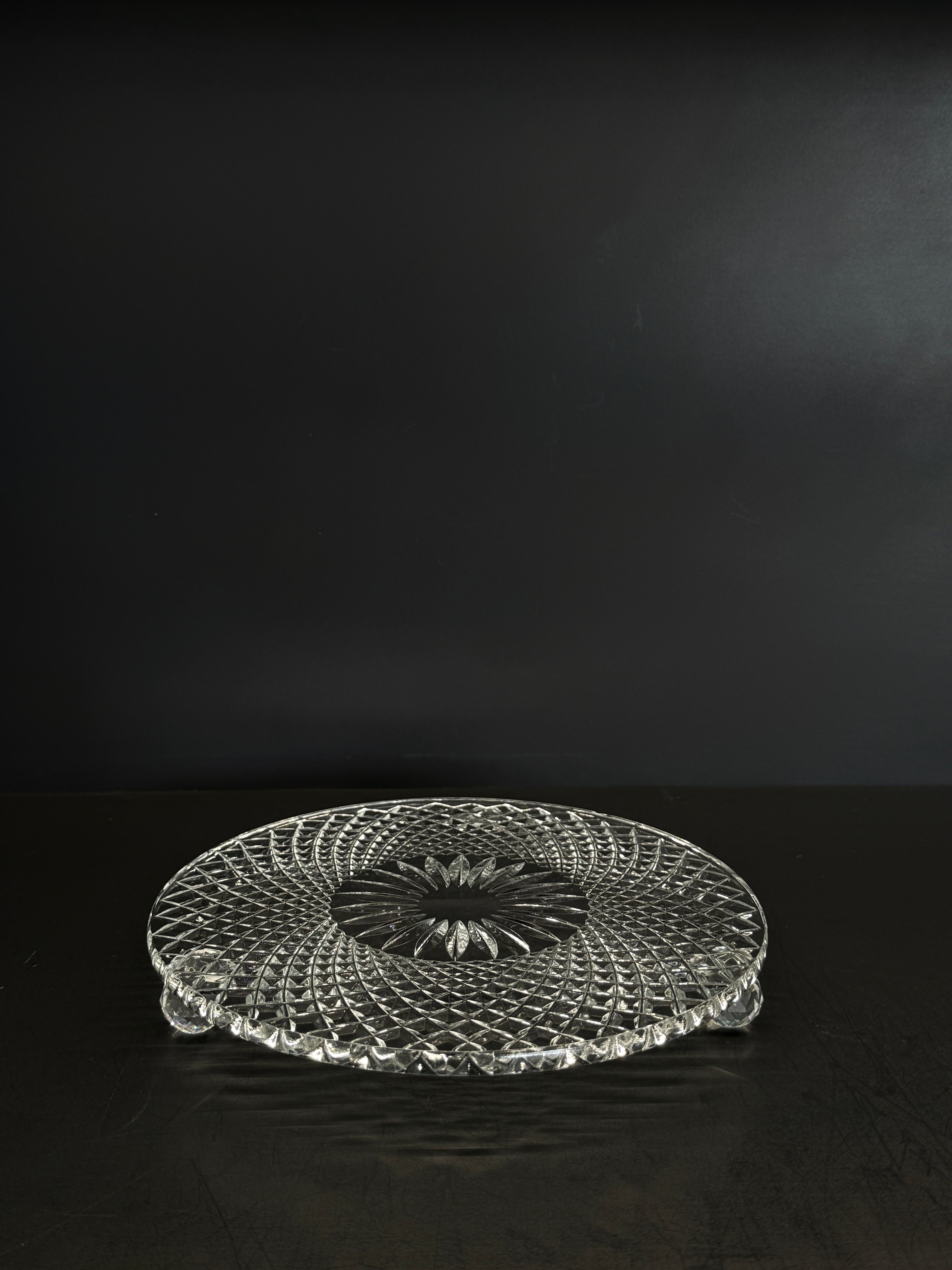 Düz Cam Tabak Kristal Top Ayaklı 21 Cm Tarama Şeffaf