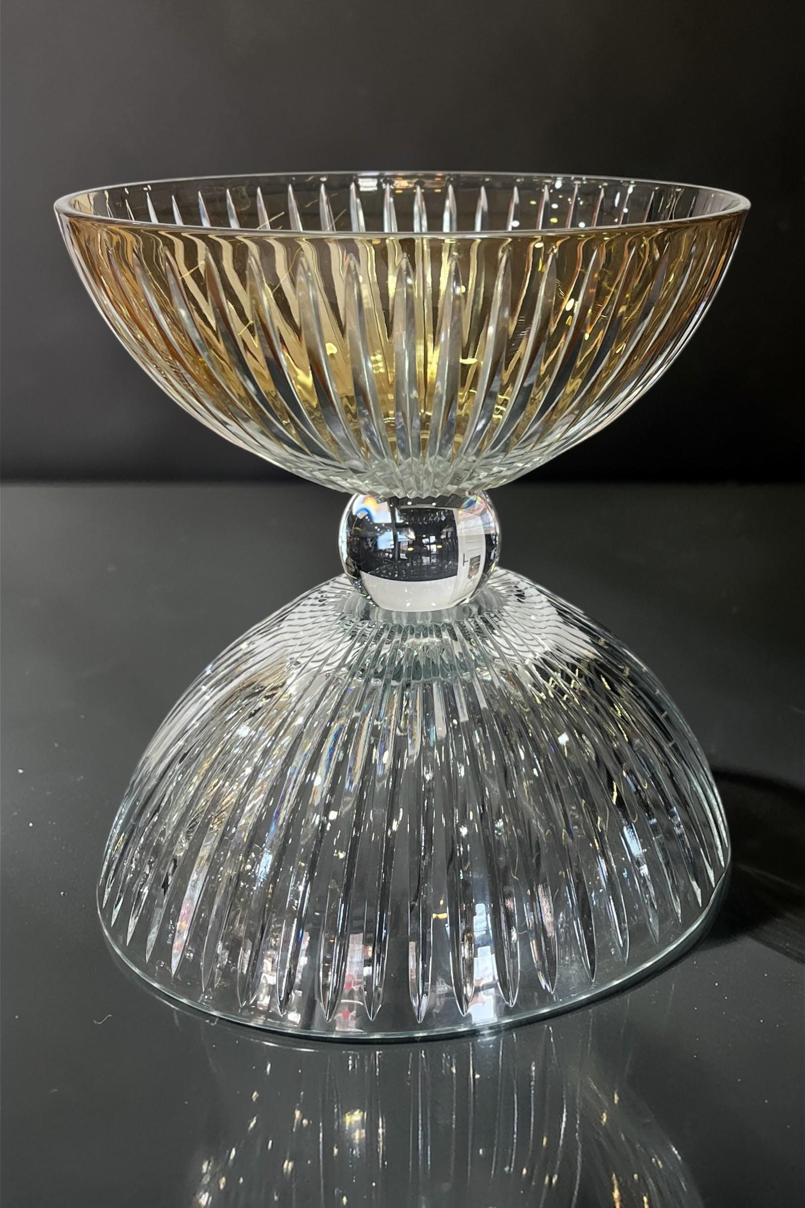 İKİ TARAF KASE ORTASI KRİSTAL TOPLU KASE AMBER