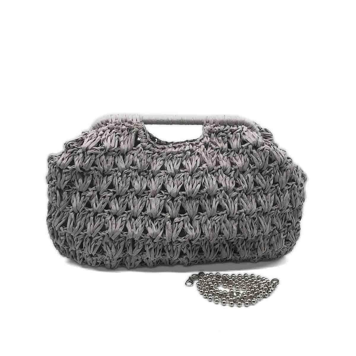 Aura Zincir Askılı Gri Burslu Clutch Çanta, Besa Bags El İşi Çantalar