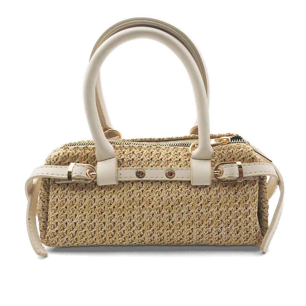 Dikdörtgen Krem Hasır Çapraz Çanta