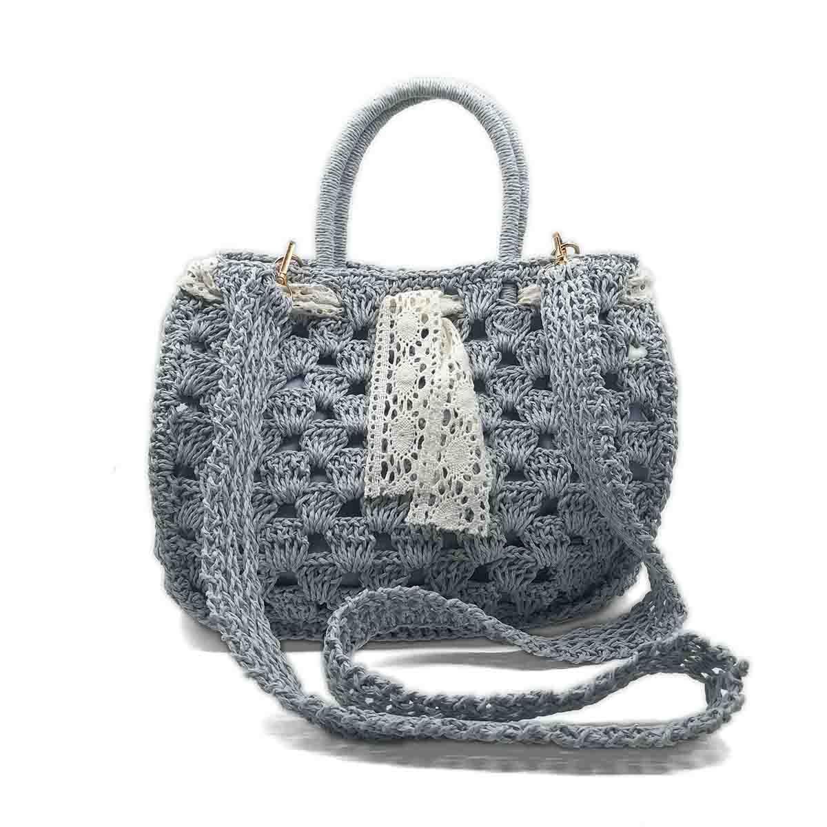 El Yapımı Örgü Buz Mavisi Çapraz & El Çantası
