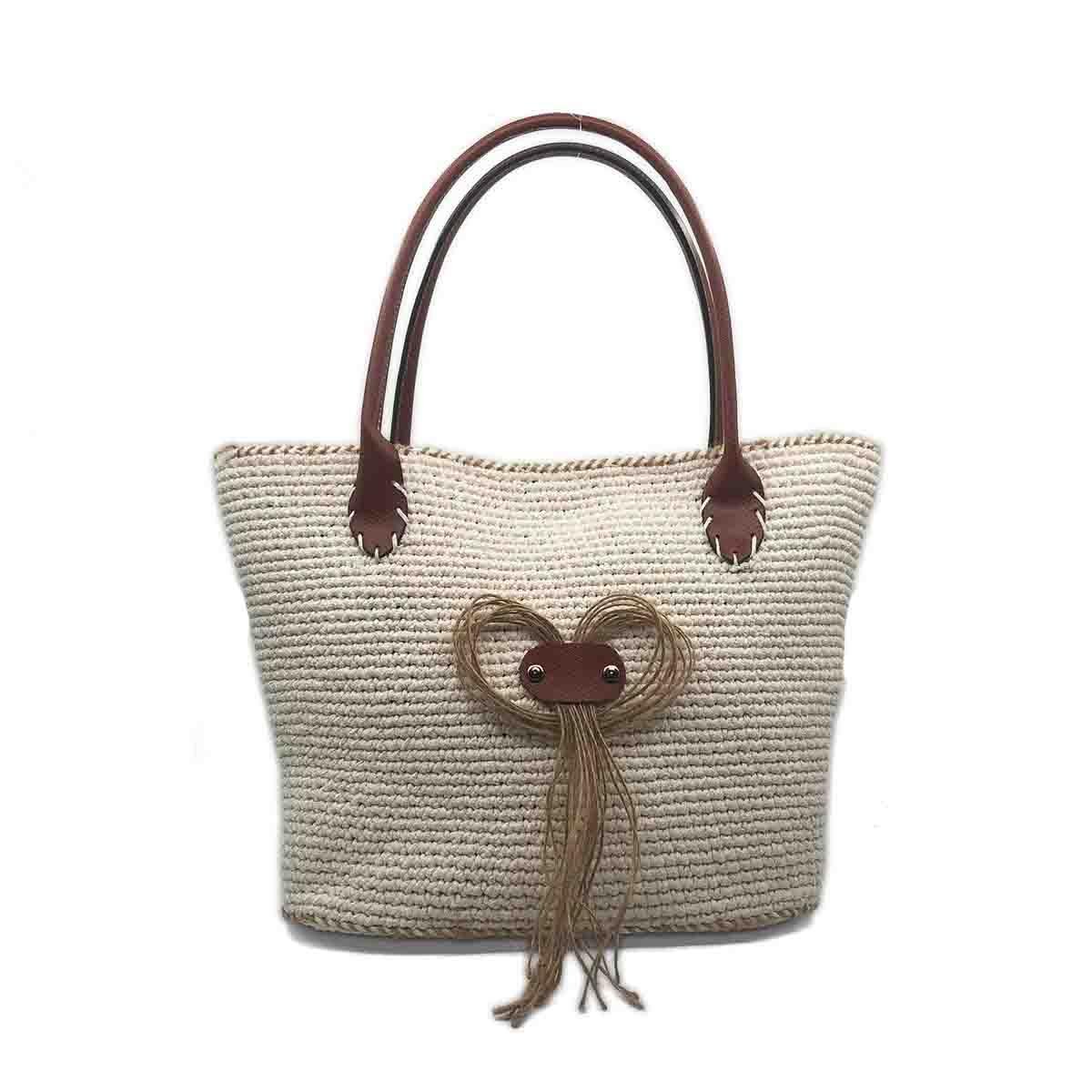 El Yapımı Örgü Krem Rengi Omuz Çantası