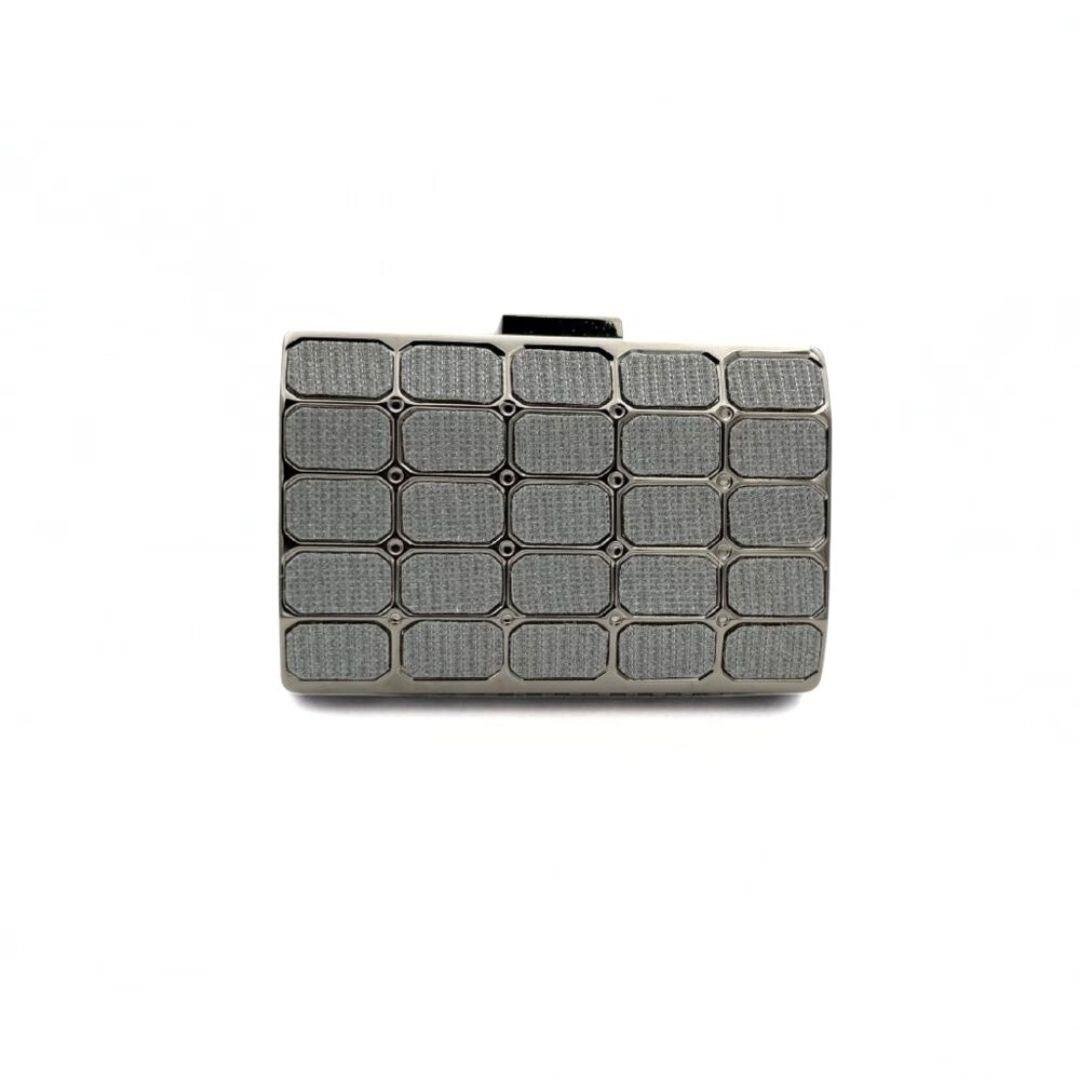 Gümüş Kare Desenli Simli Abiye Çanta