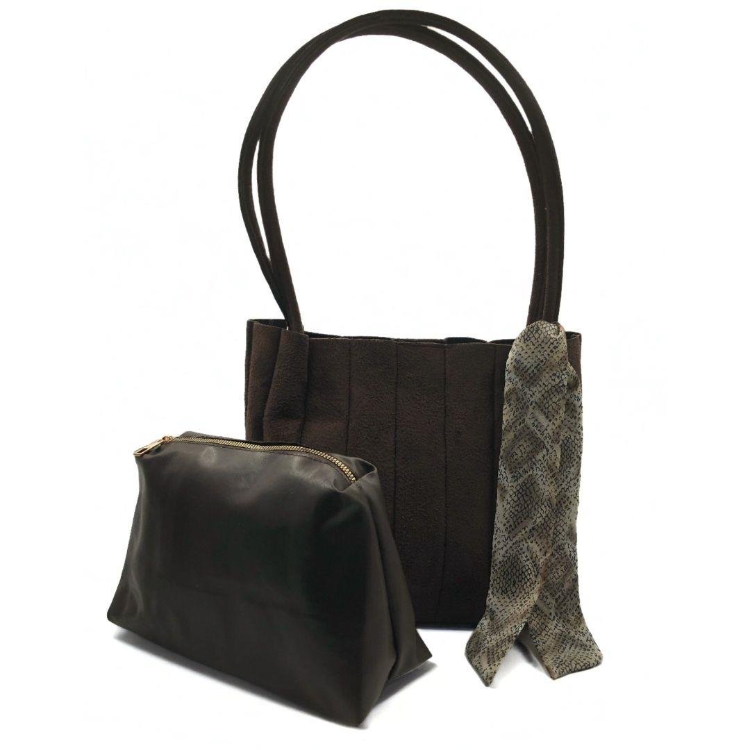 Kahverengi Süet Yavrulu Diva Omuz Çantası Seti