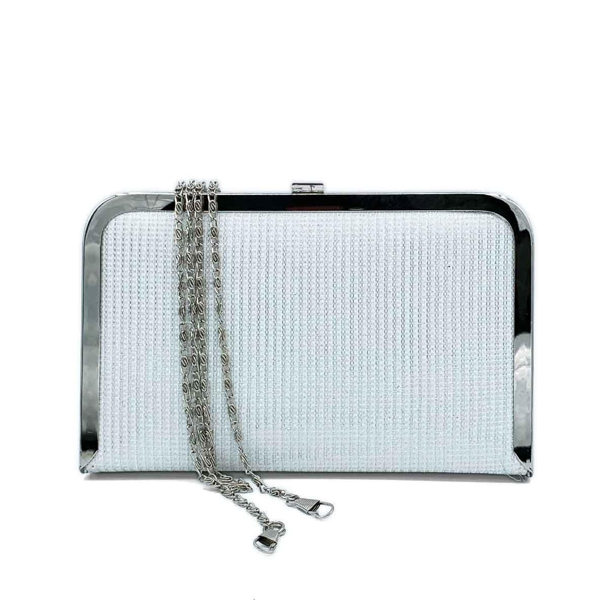 Kasalı Simli Beyaz Abiye Çanta