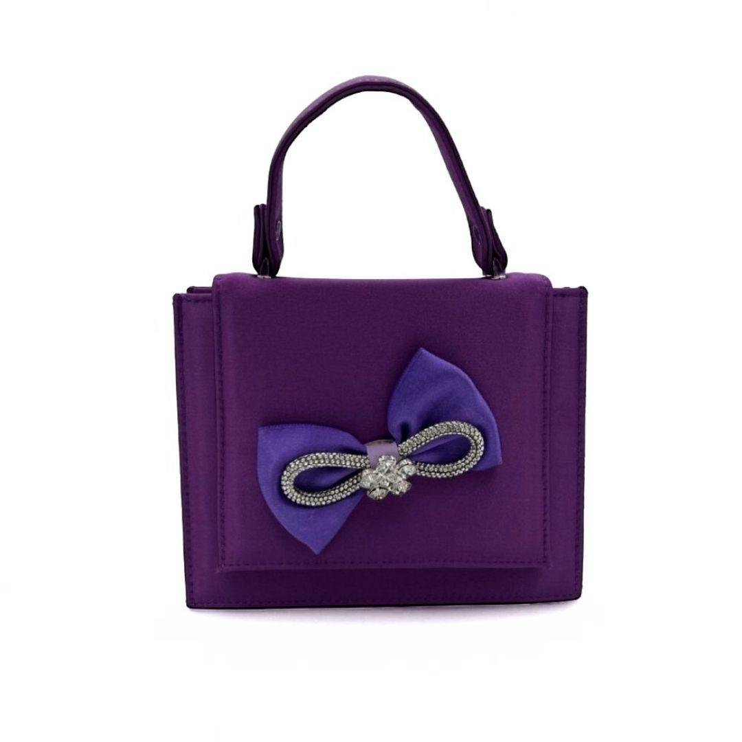 Saten Kurdele Detaylı Mor Portföy Çanta - Zincir Askılı