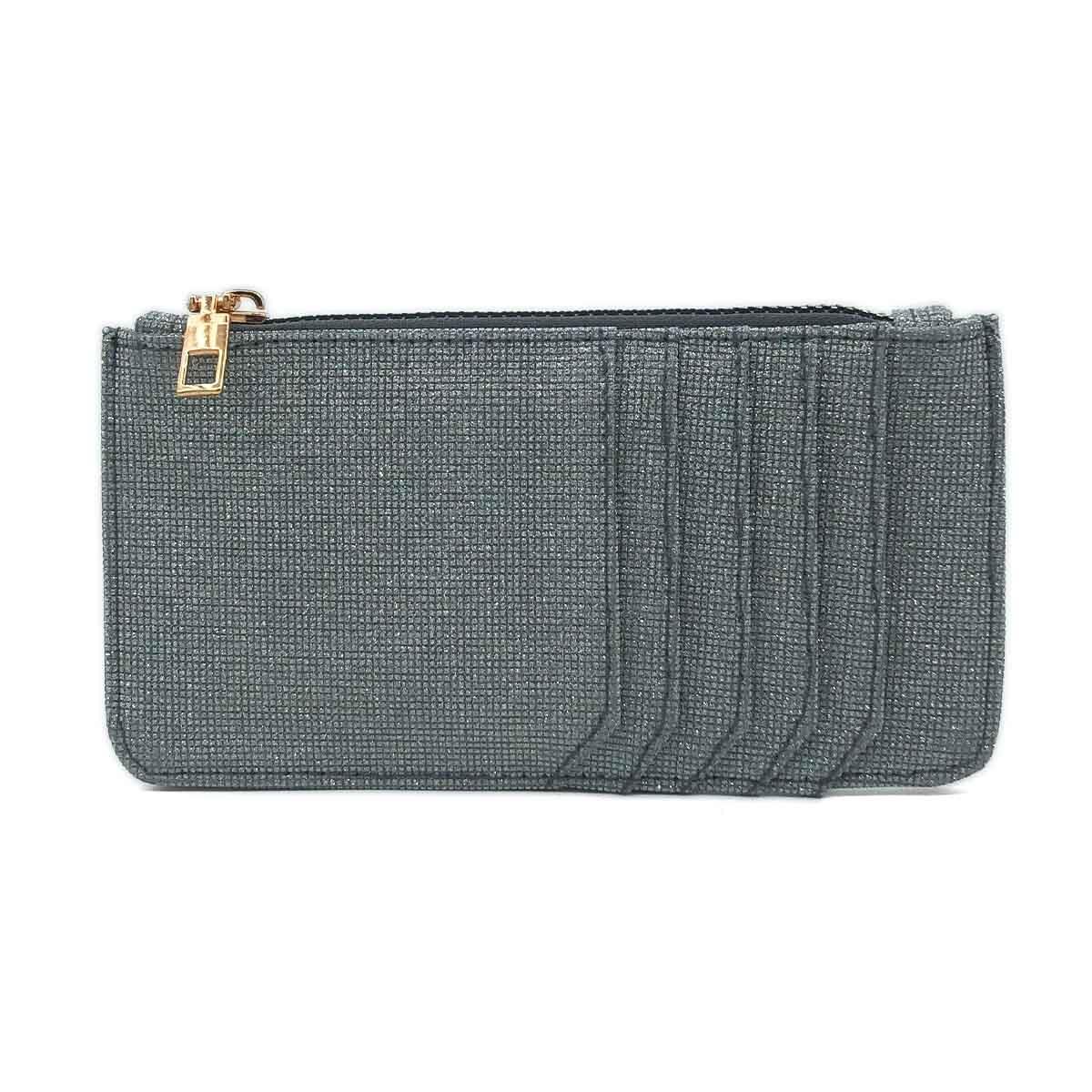 Simli Fermuarlı Gri Kartlık