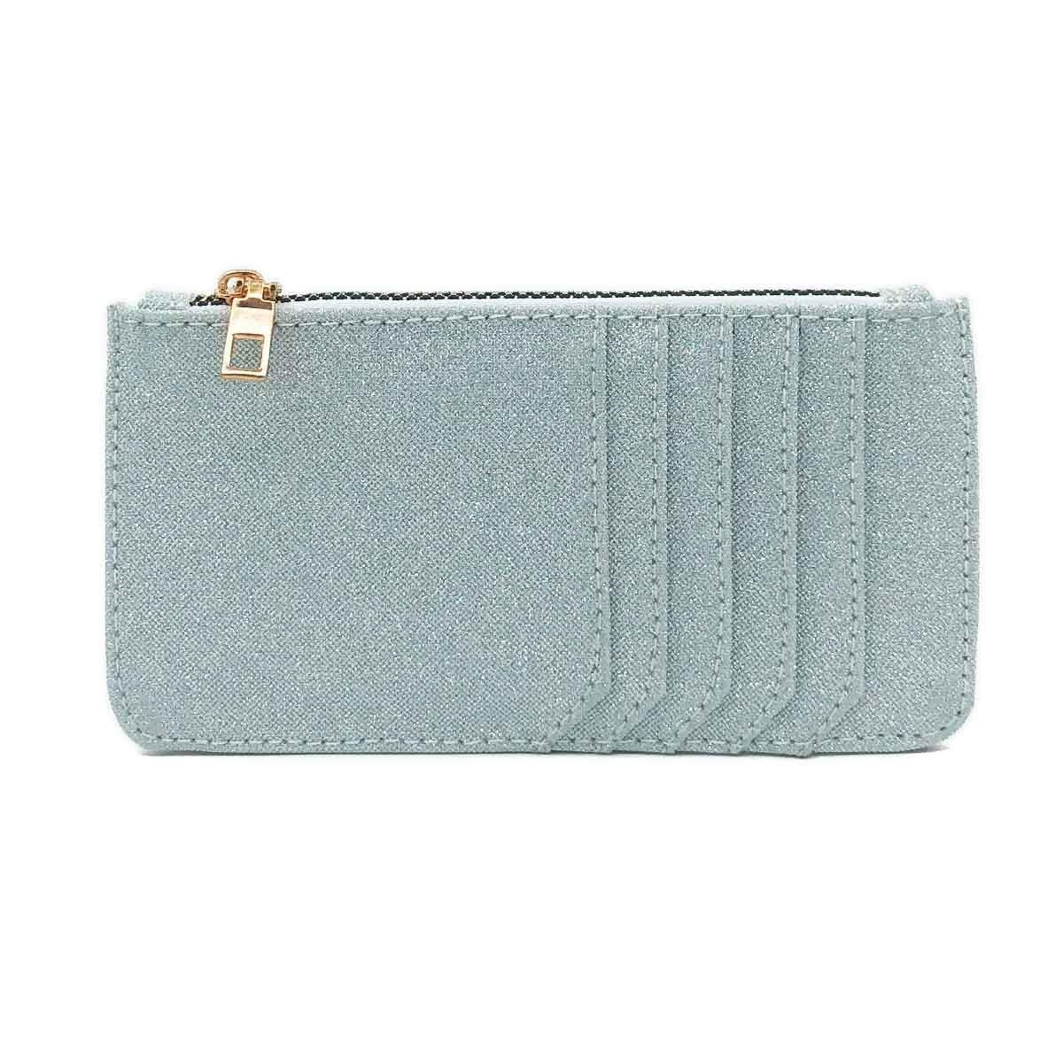 Simli Fermuarlı Gümüş Renk Kartlık