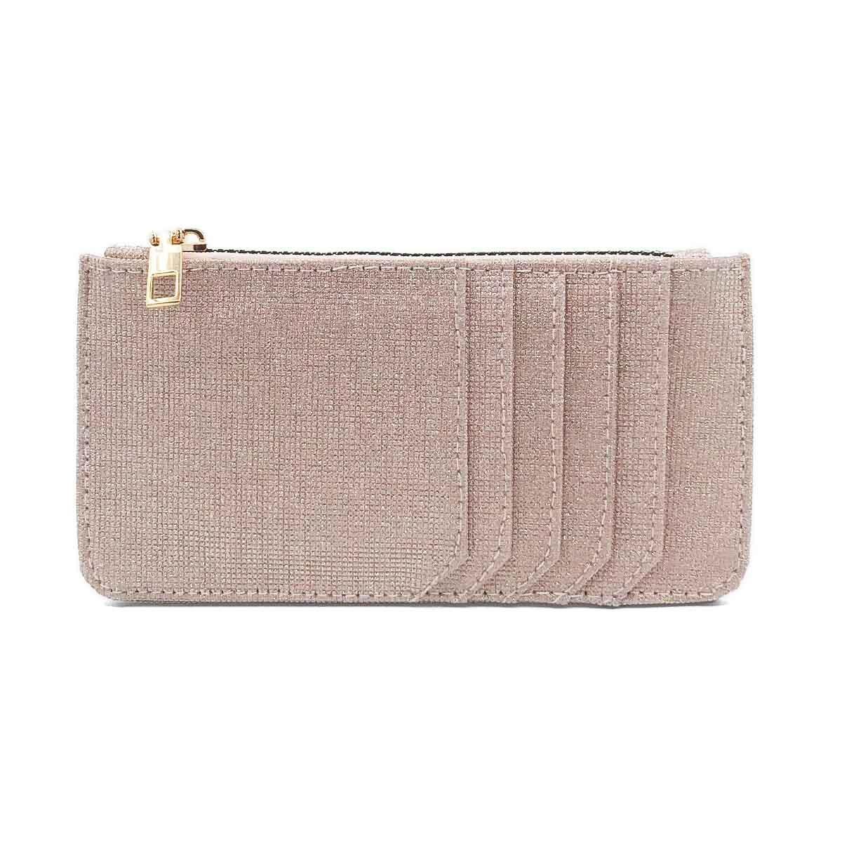 Simli Fermuarlı Pembe Kartlık