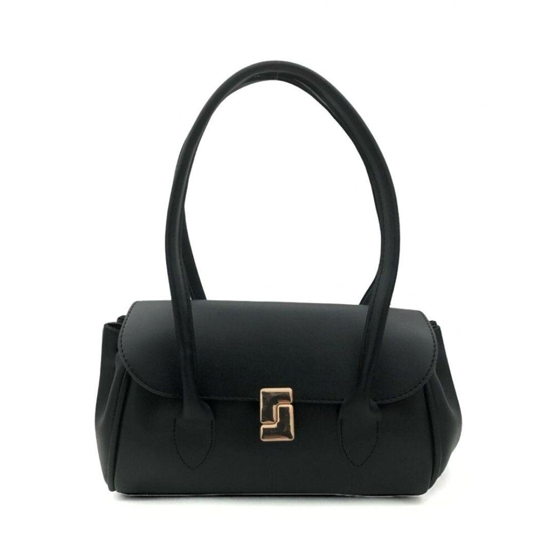 Siyah Gold Kilit Detaylı Modern El Çantası