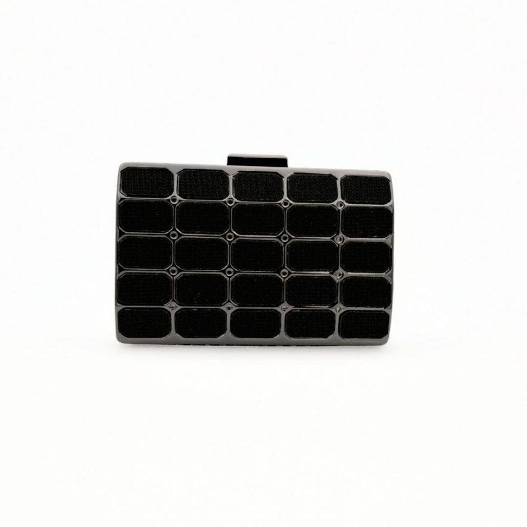 Siyah Kare Desenli Simli Abiye Çanta