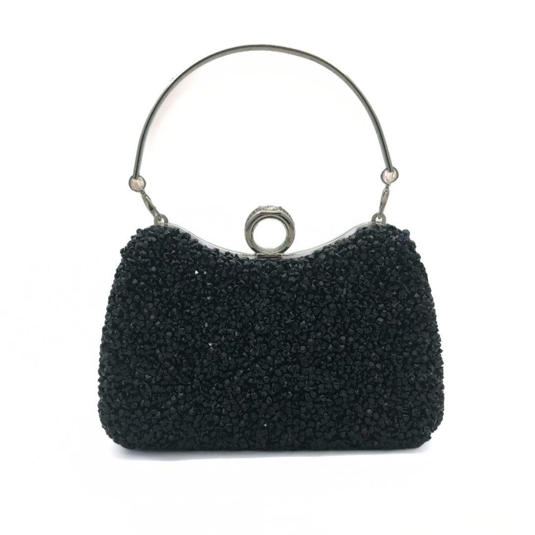 Siyah Yüzük Detaylı Taş İşlemeli Abiye Çanta