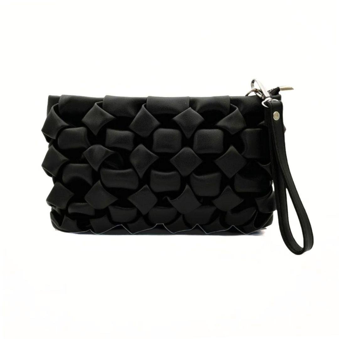Siyah Zincir Askılı Örgü Desenli Portföy Çanta