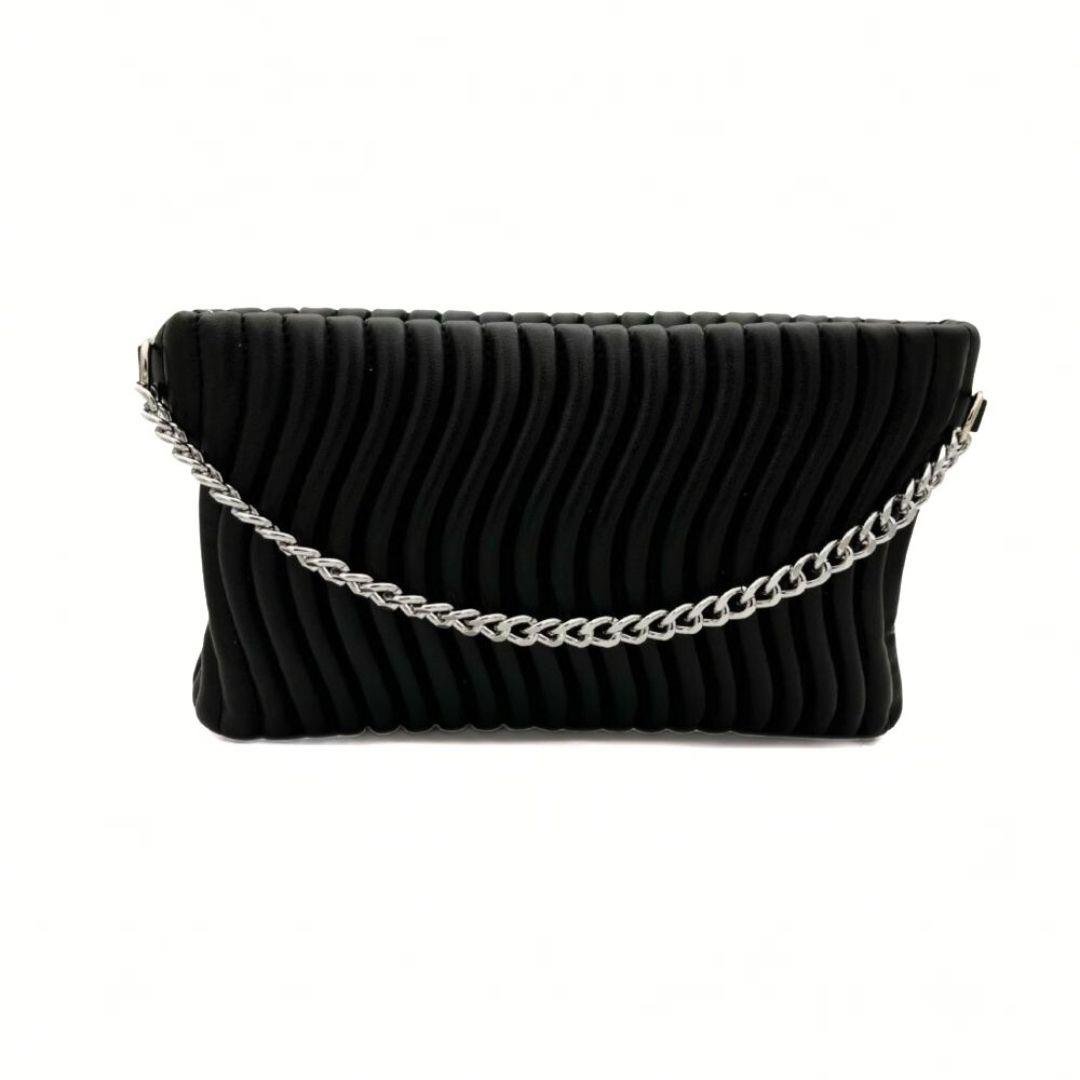 Su Yolu Desenli Zincir Askılı Kadın Portföy Çanta - Siyah