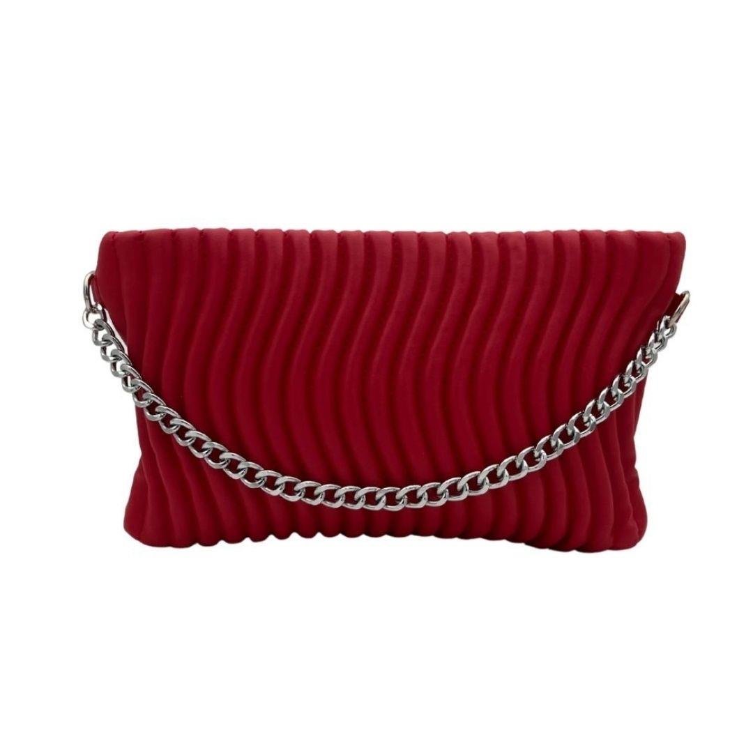 Su Yolu Desenli Zincir Askılı Kadın Portföy Çanta - Kırmızı