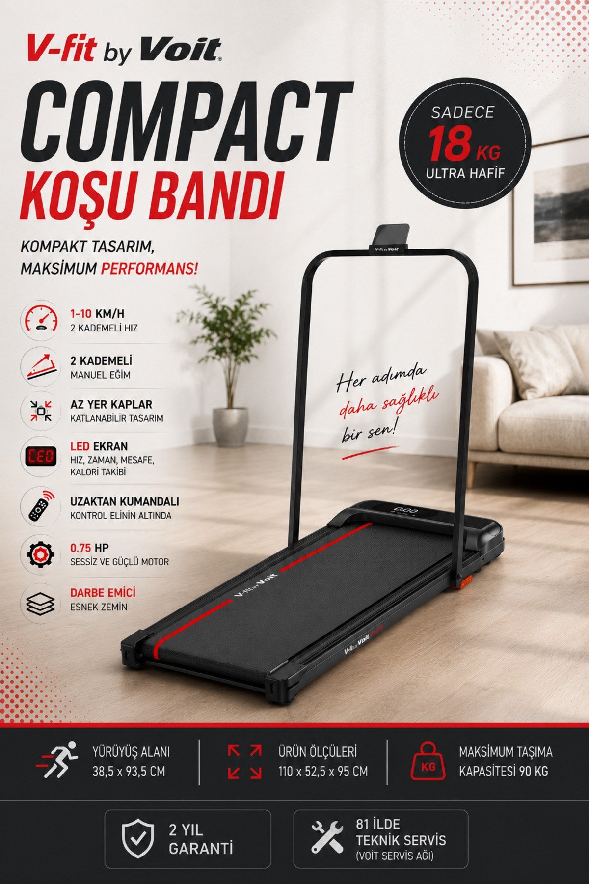 Compact Katlanabilir Koşu Bandı – Manuel Eğimli & Uzaktan Kumandalı