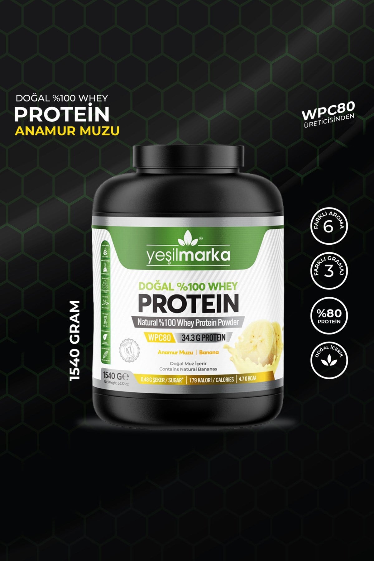 Whey Protein Tozu– Anamur Muzu 1540g- Sadece %80 Protein Içeren Whey Protein Içerir