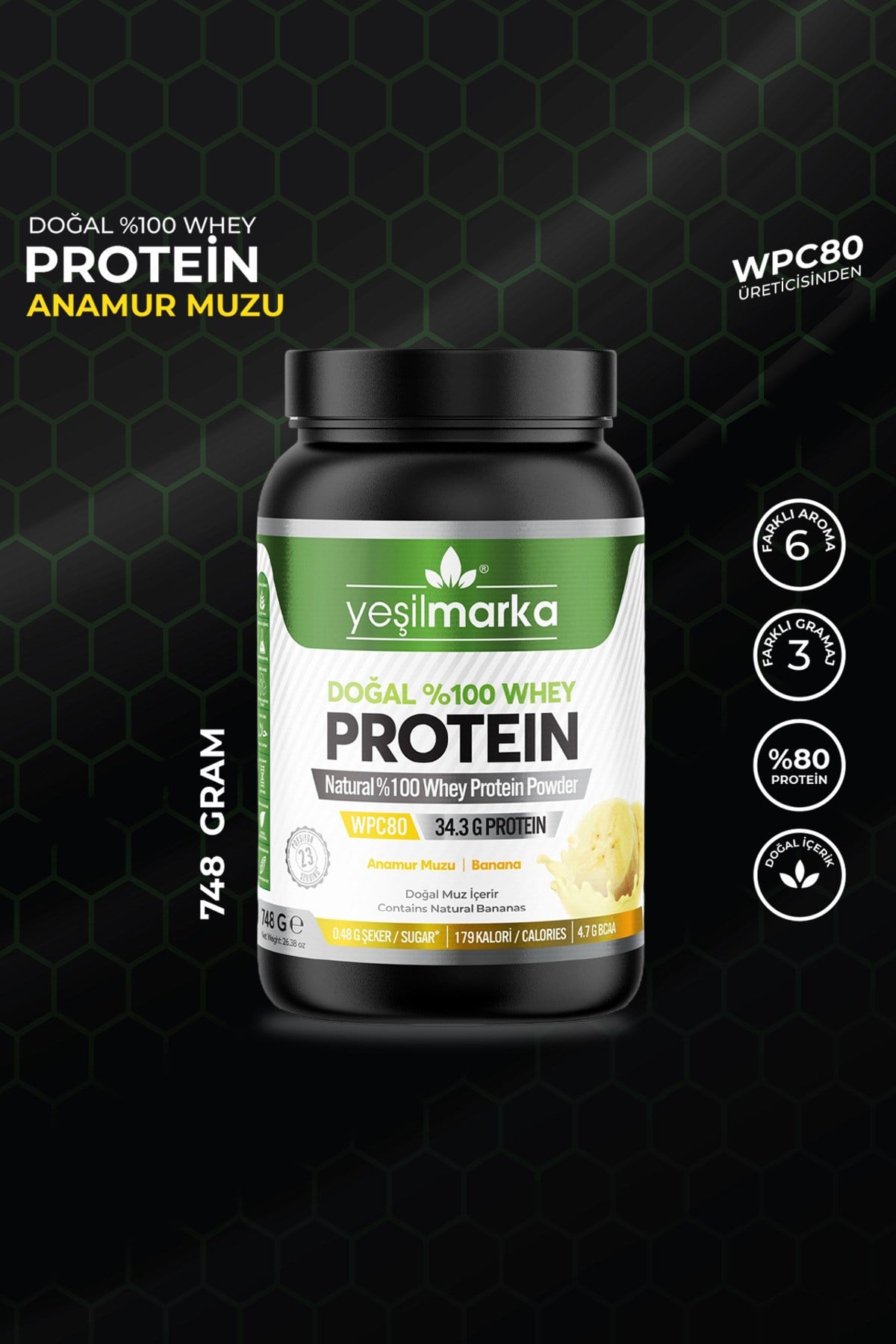 Whey Protein Tozu– Anamur Muzu 748g- Gerçek Muz Tozu- Yapay Tatlandırıcı Içermez!