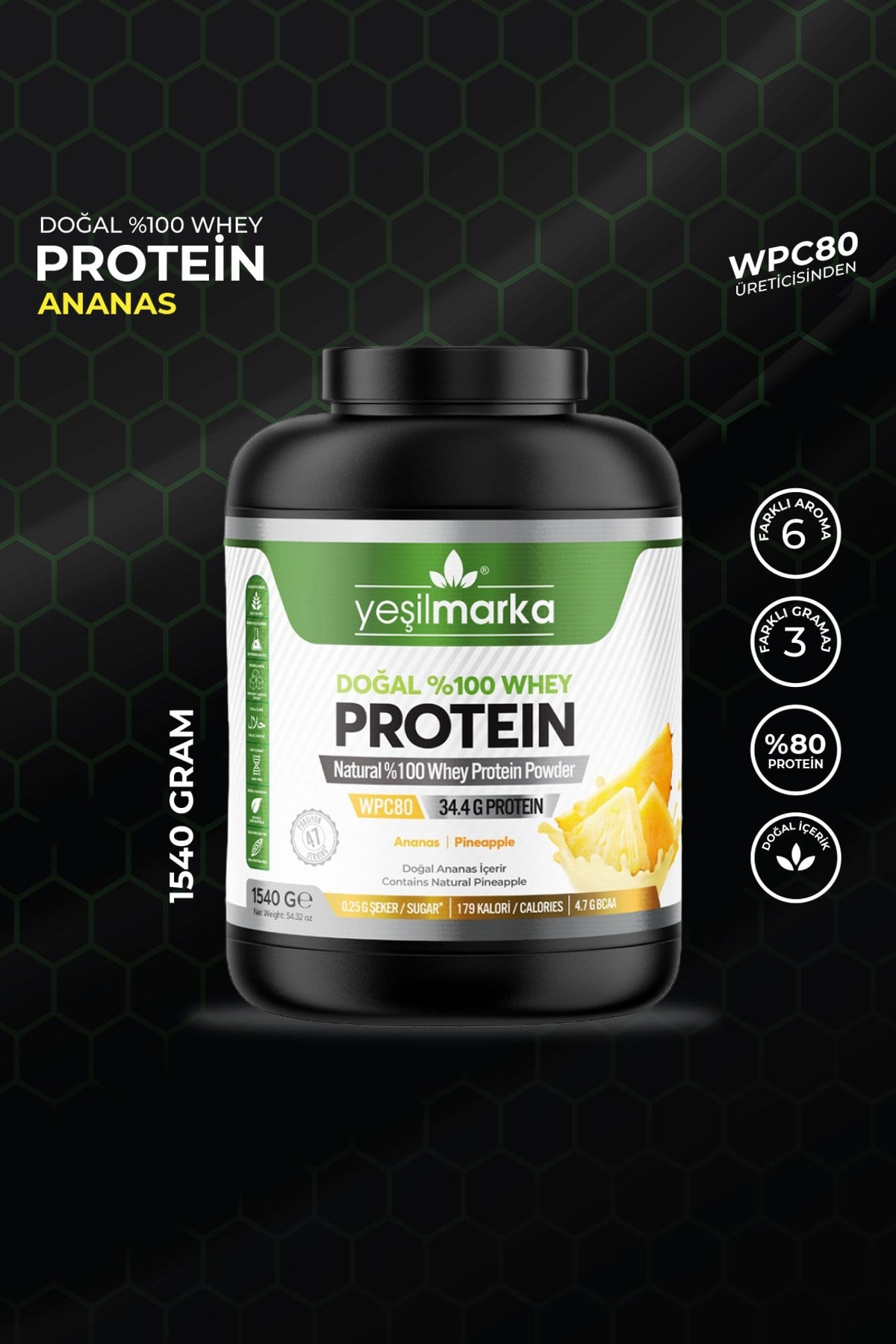 Whey Protein Tozu– Ananas 1540g- Yerli Whey Protein Tozu Üreticisinden Tüketiciye
