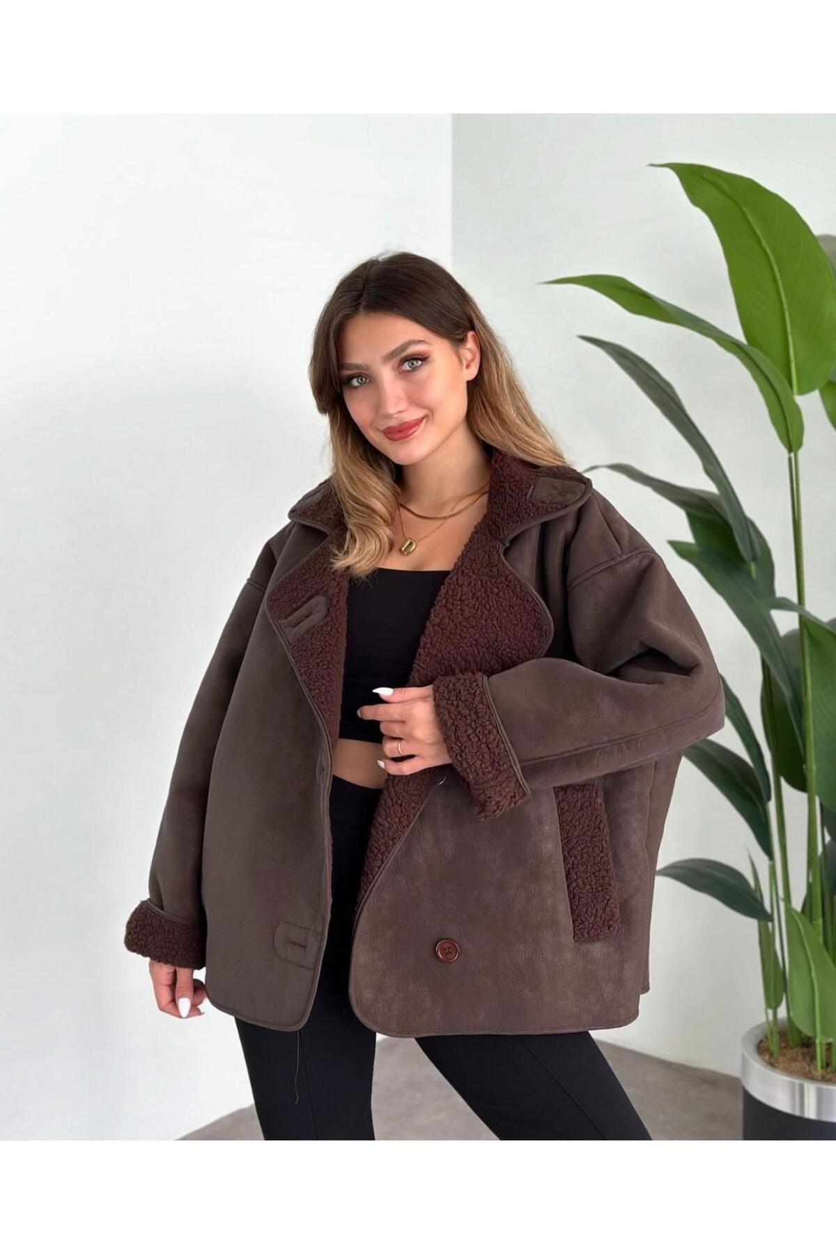 Süet içi peluşlu oversize zr model mont