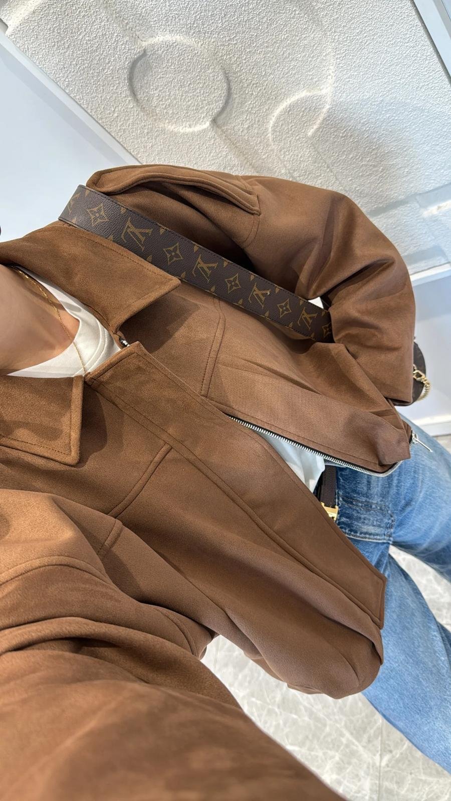 Acı Kahve Bomber Oversize Süet Ceket