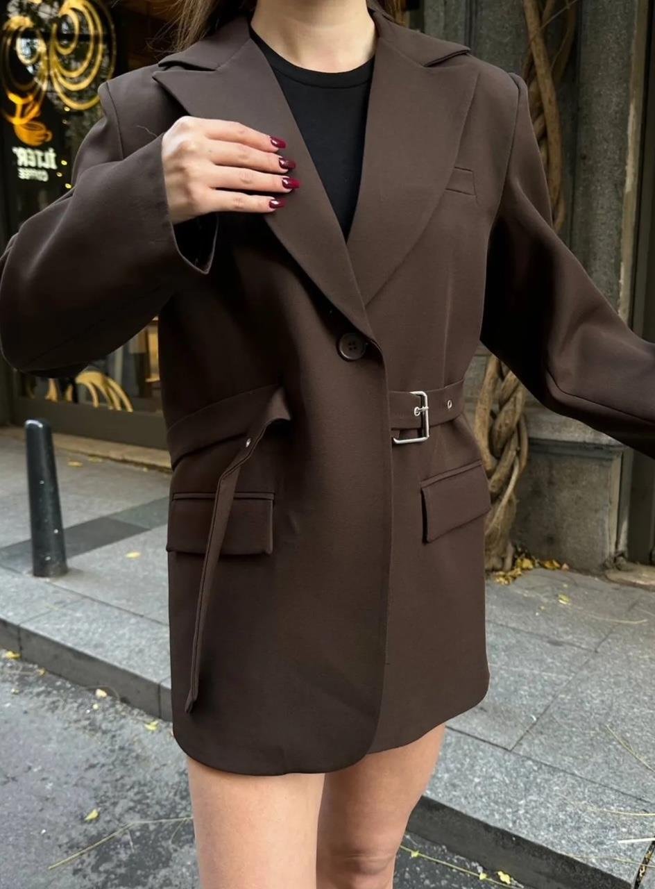 Acı Kahve Kemerli Blazer Ceket