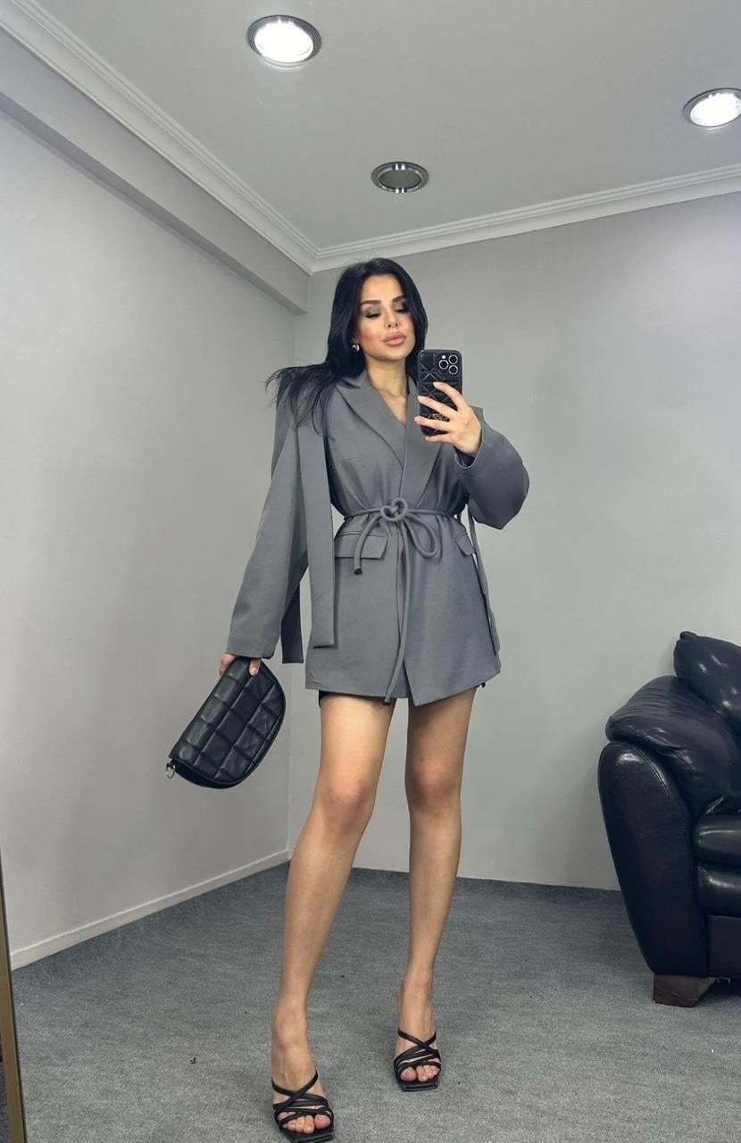 Antrasit Bağlamalı Blazer Ceket