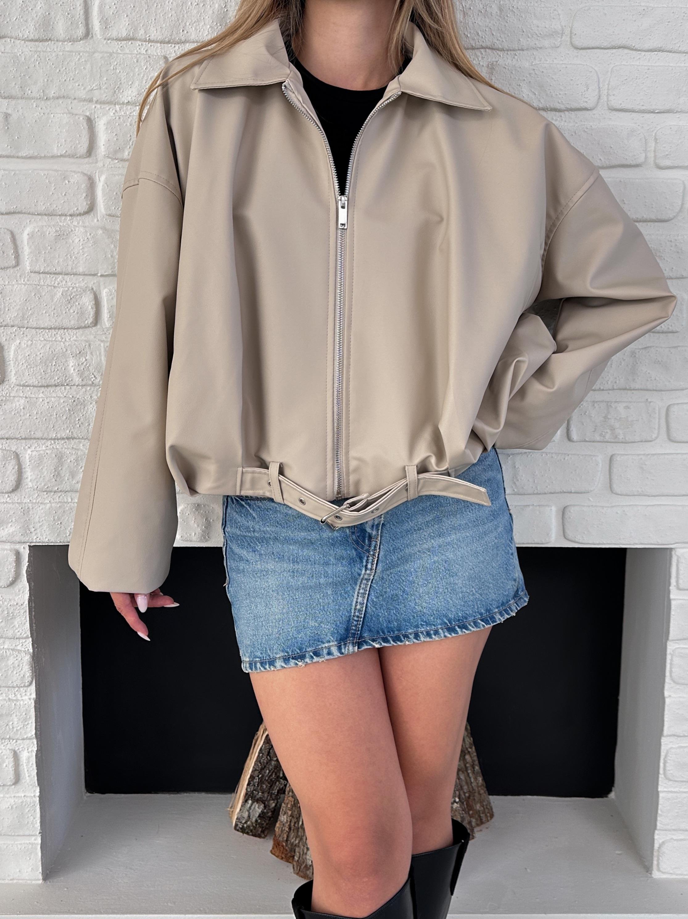 Bej Oversize Kemerli Bomber Ceket