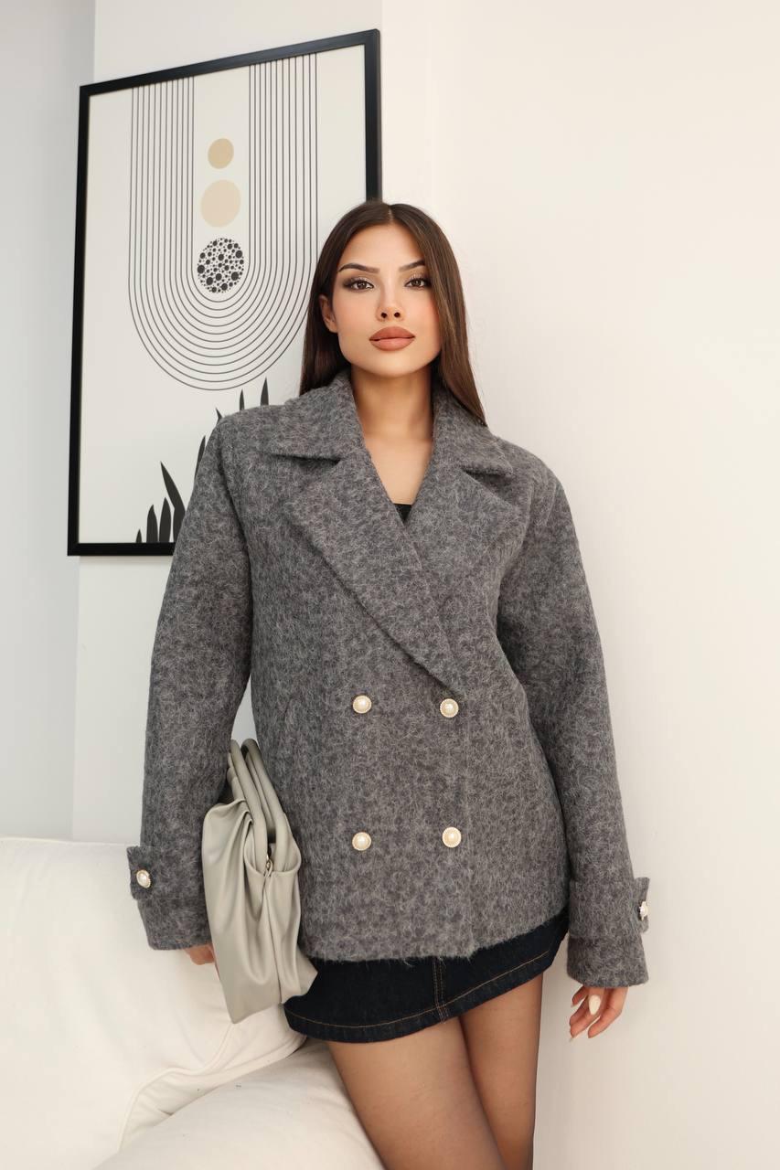 Gri Düğmeli Buklet Blazer Ceket