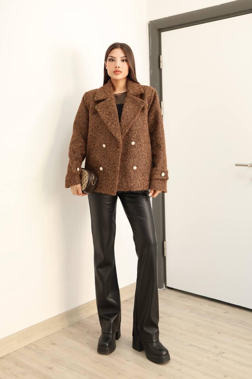 Kahverengi Düğmeli Buklet Blazer Ceket