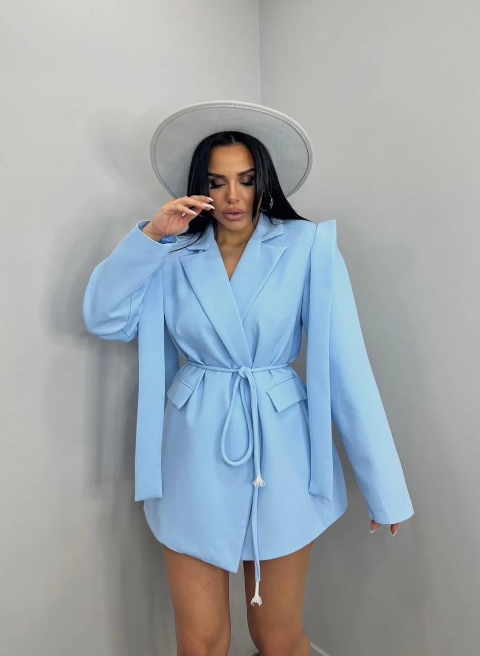 Mavi Bağlamalı Blazer Ceket