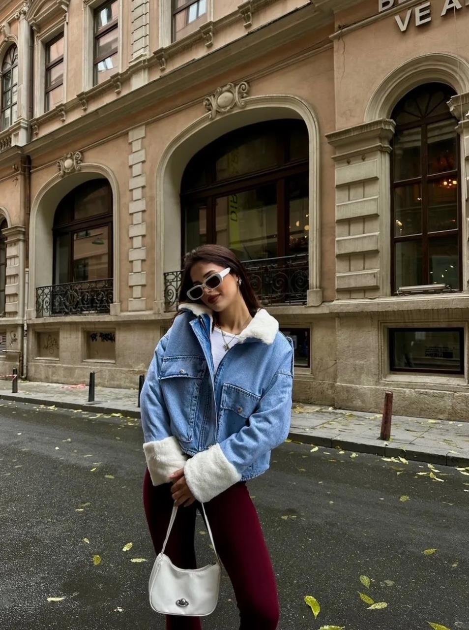 Mavi İçi Peluş Denim Mont