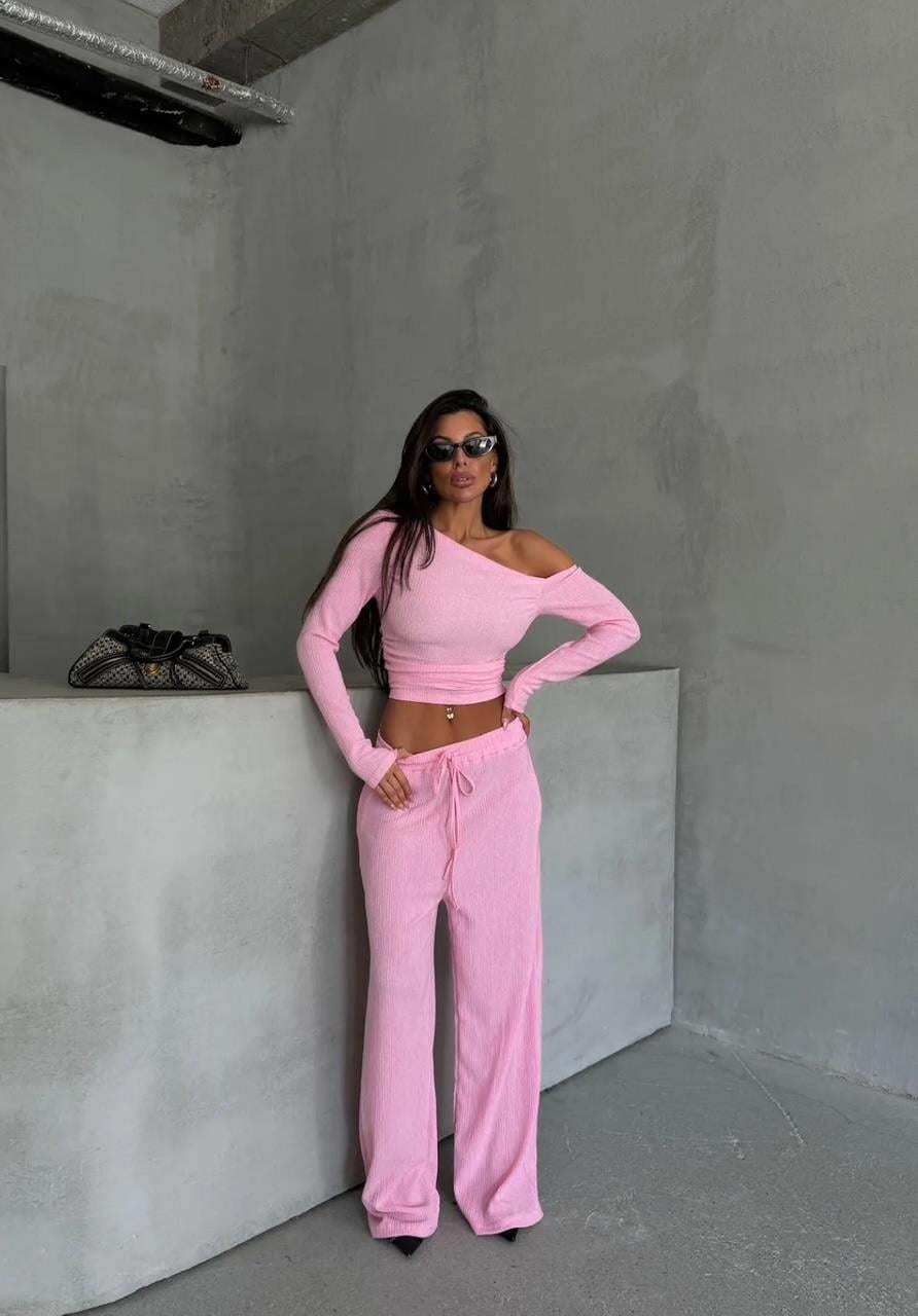 Pembe Kayık Yaka Bürümcük Takım