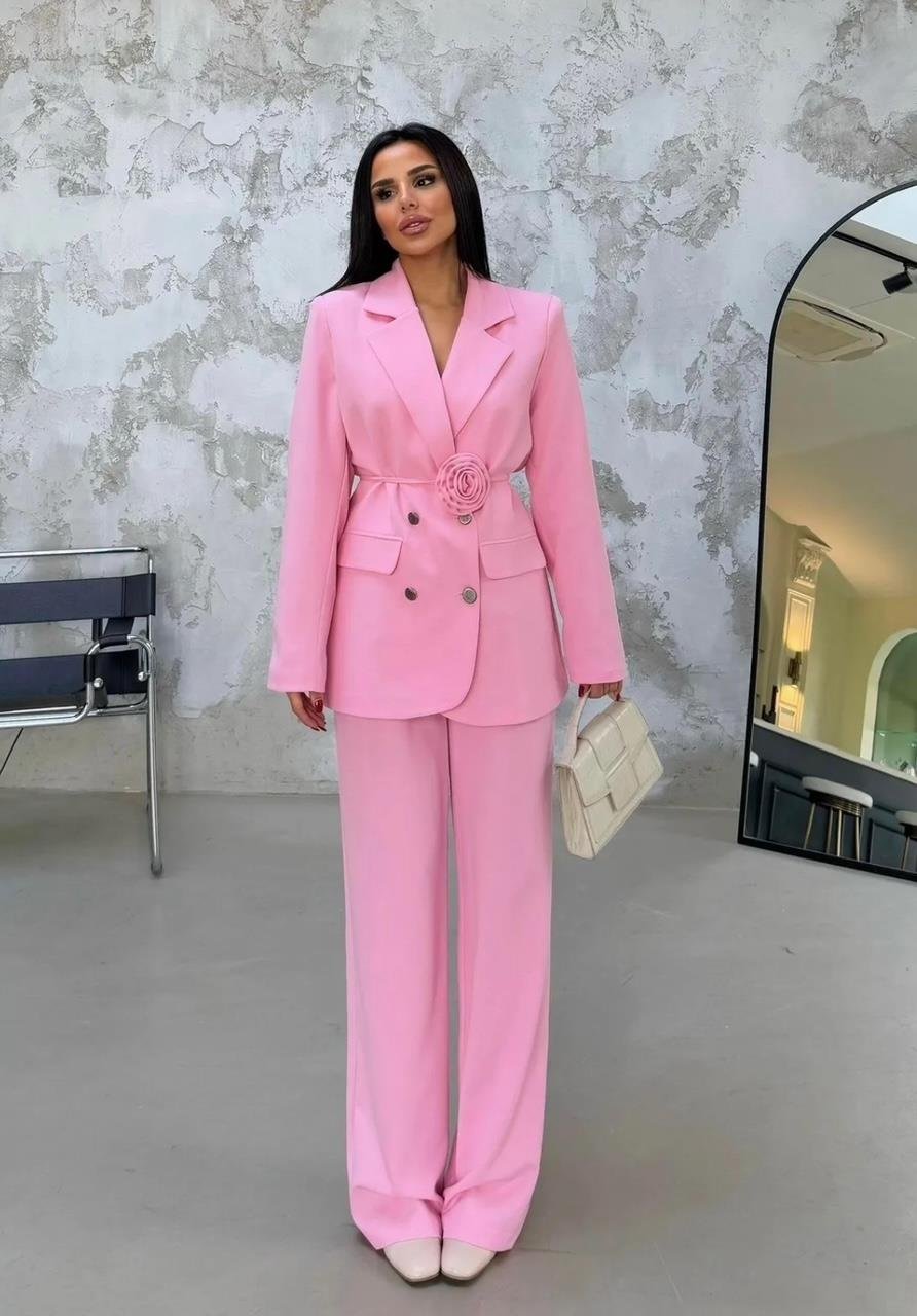 Pembe  Roses Güllü Blazer Takım