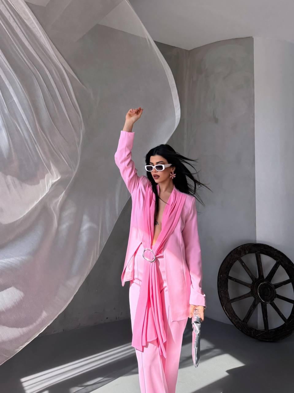 Pembe Şal Görünümlü Blazer Takım
