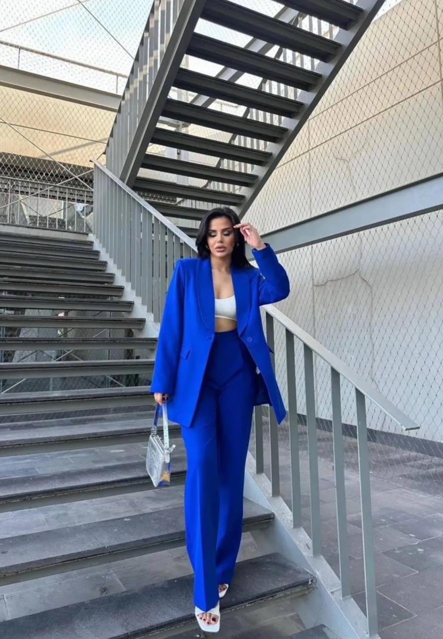 Saks Mavi Tek Düğmeli Klasik Blazer Takım