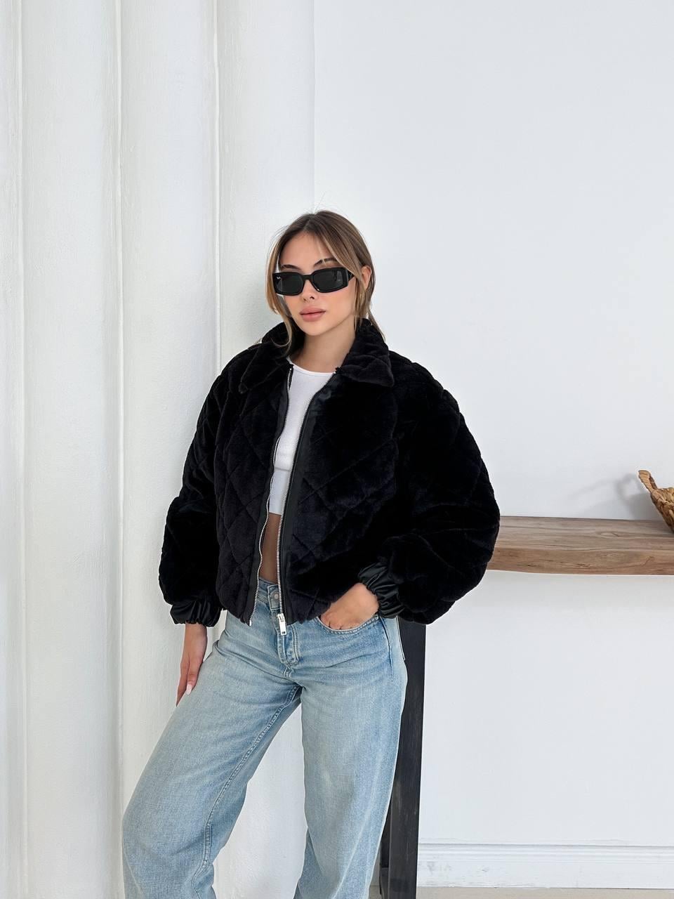 Siyah Oversize Puffer Teddy Mont