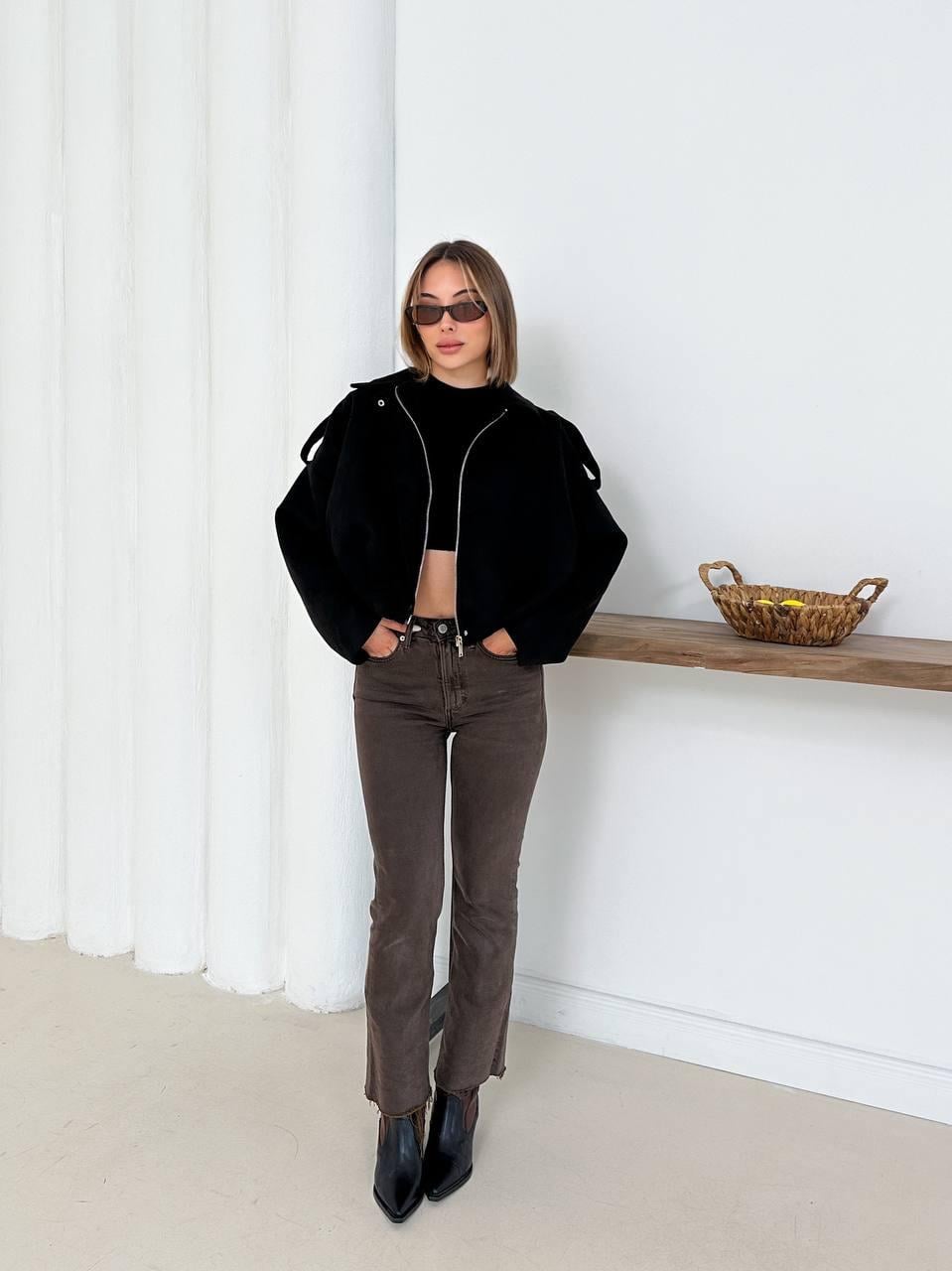 Siyah Oversize Süet Bomber Ceket