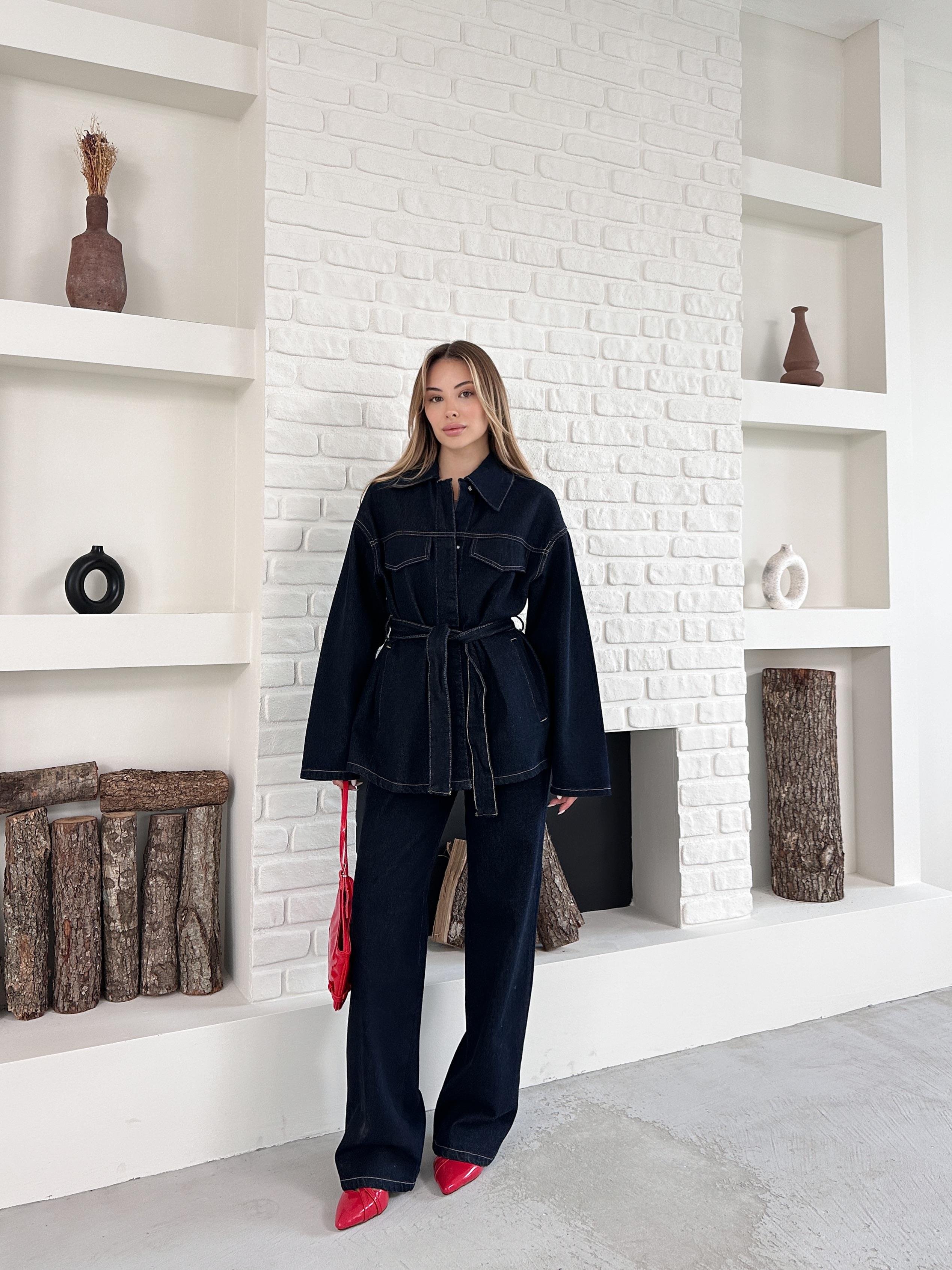 Yıkamalı Lacivert Ceket Pantolon Denim Takım