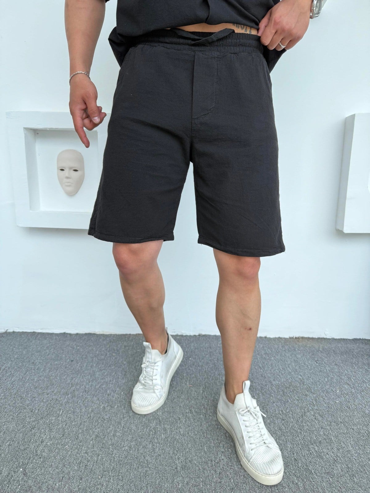 %100 KETEN ŞORT SİYAH