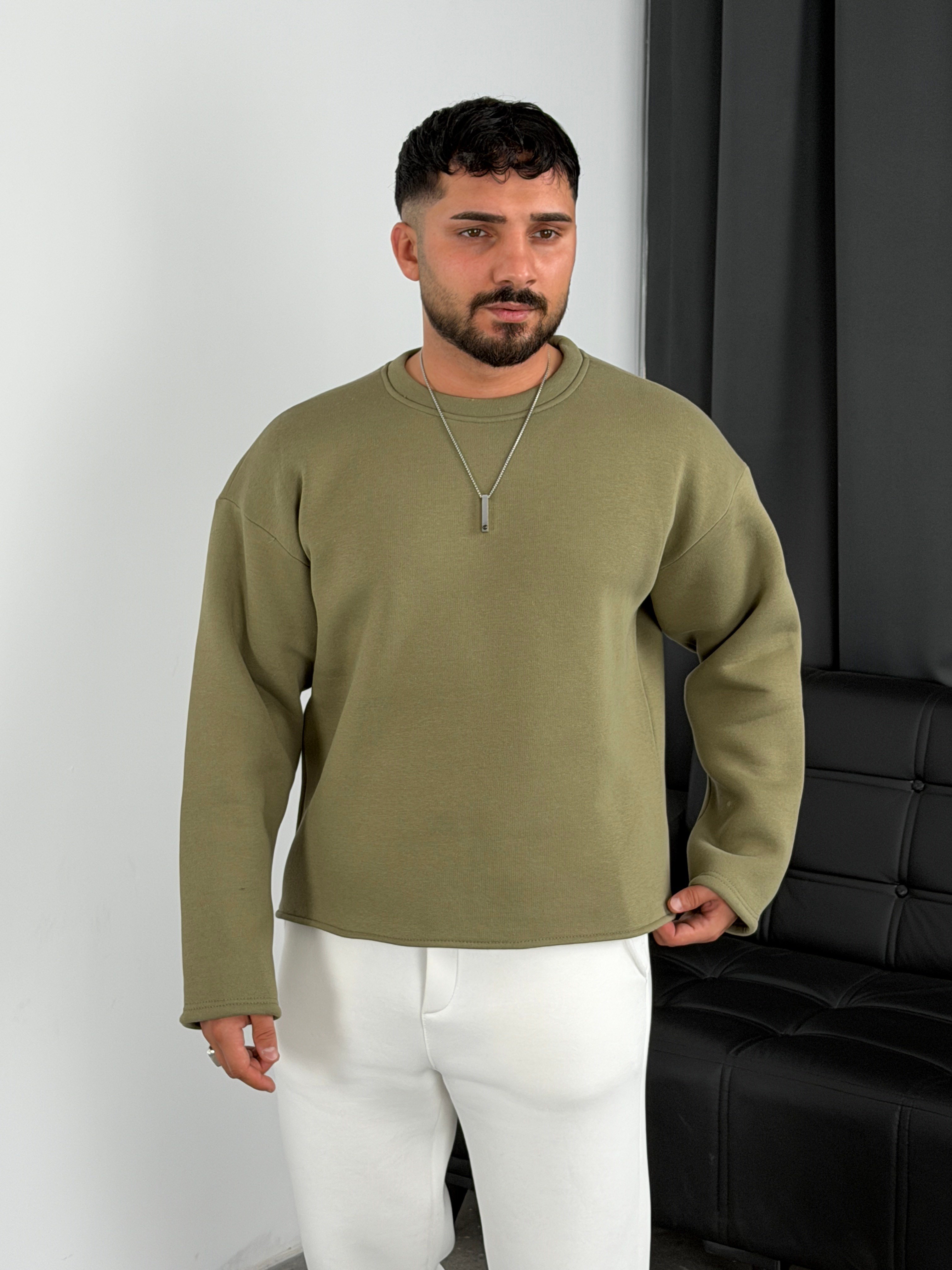 3 İplik Şardonlu Boxy Kalıp Sweatshirt Çağla Yeşili