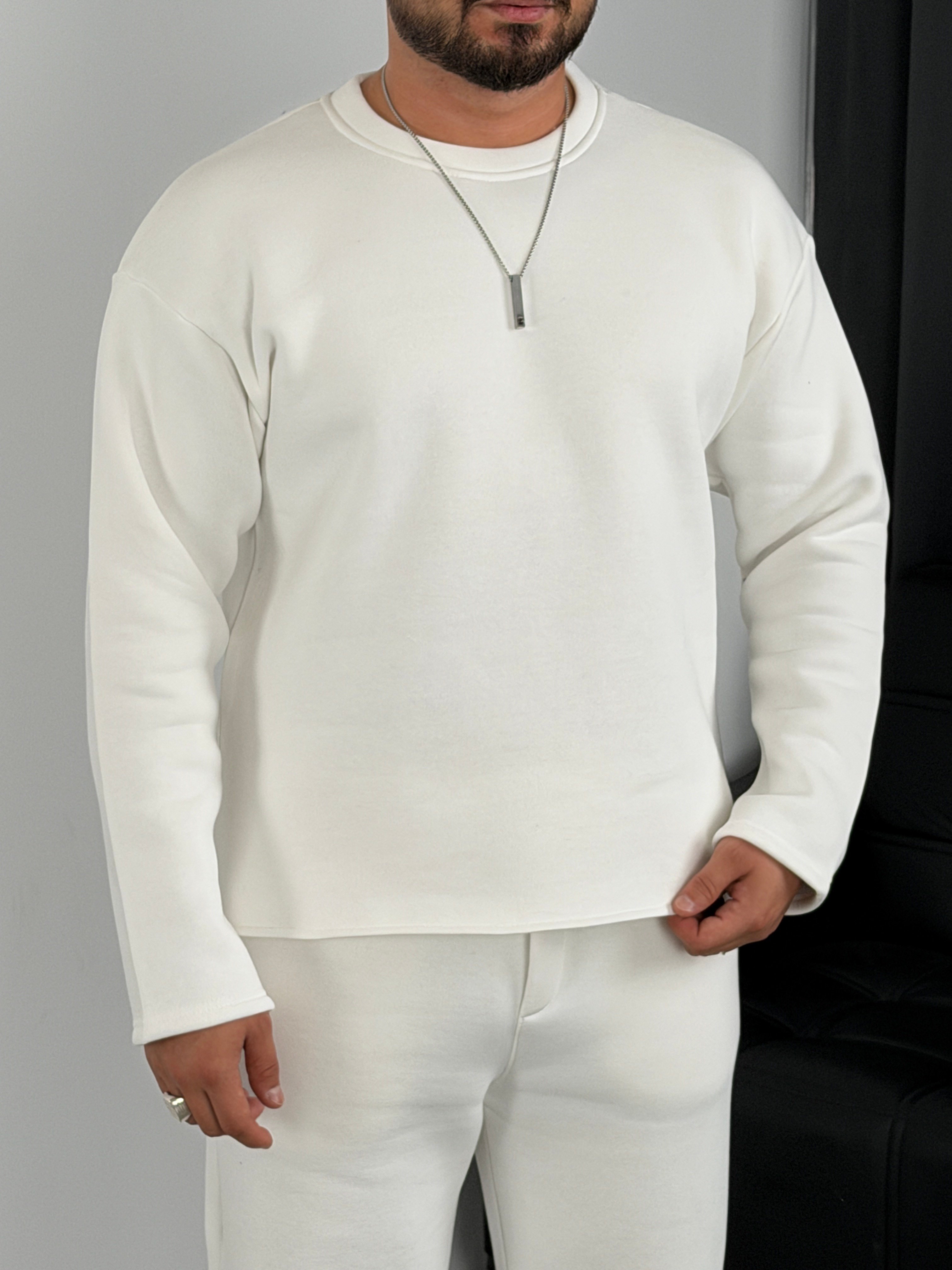 3 İplik Şardonlu Boxy Kalıp Sweatshirt Beyaz