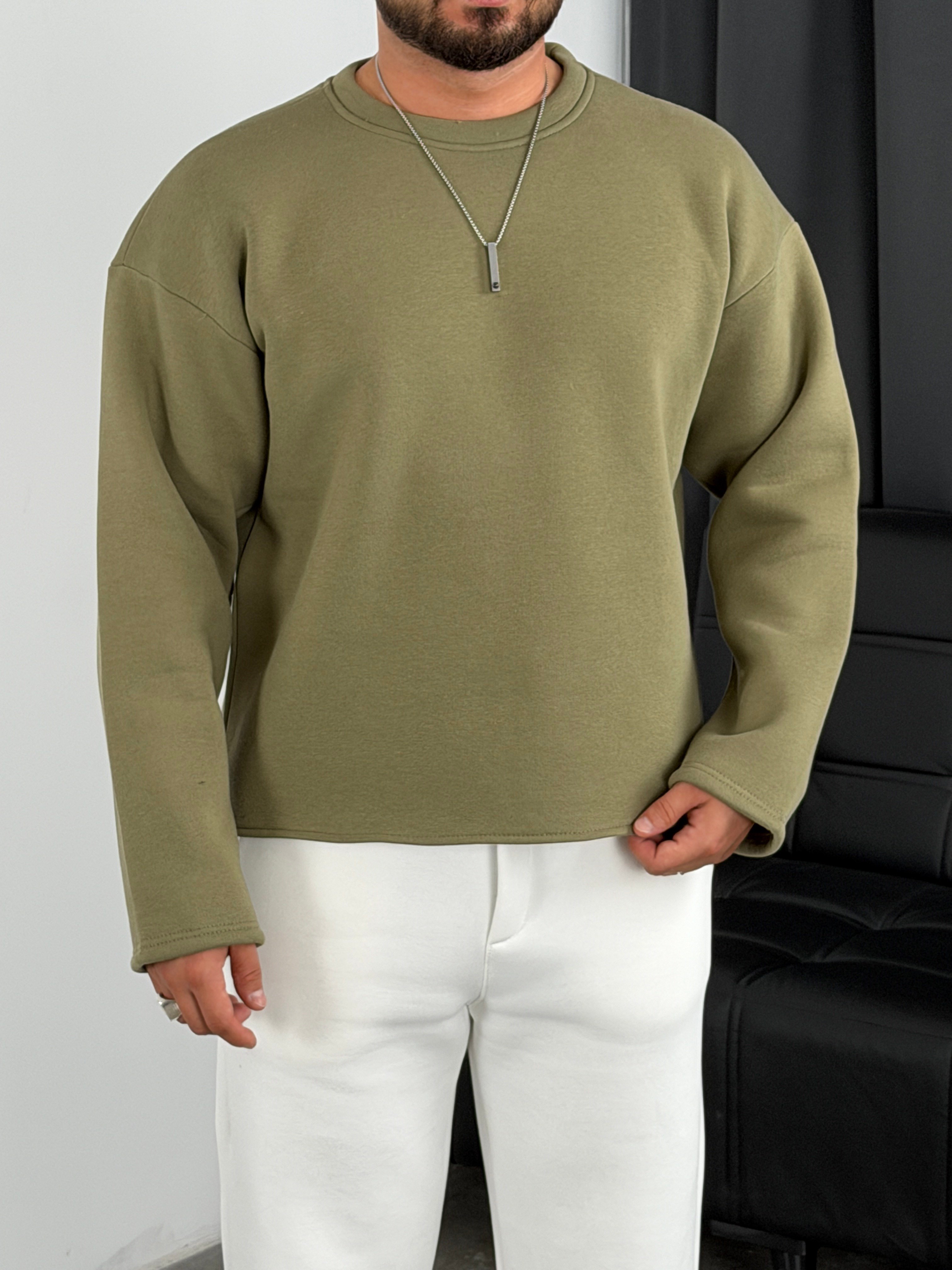3 İplik Şardonlu Boxy Kalıp Sweatshirt Çağla Yeşili